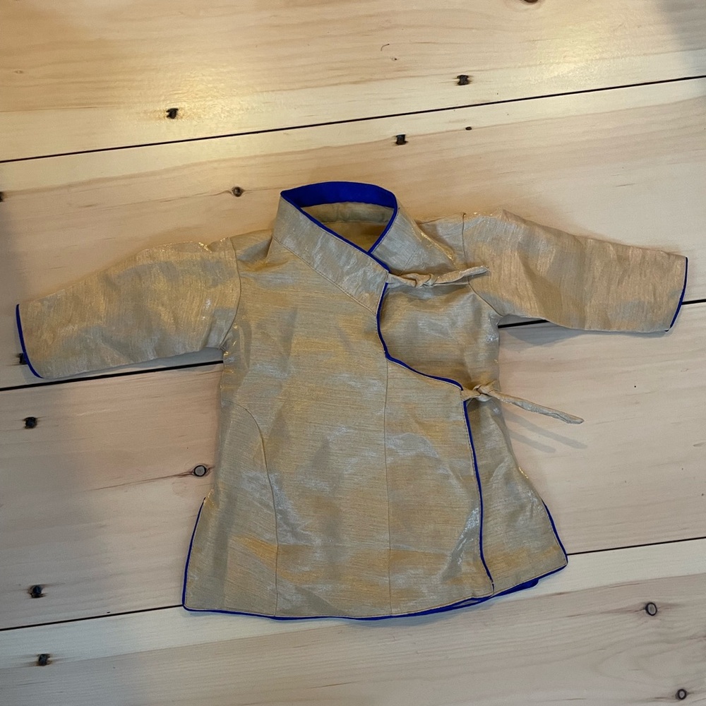 Gold and Blue baby boy kurta set.